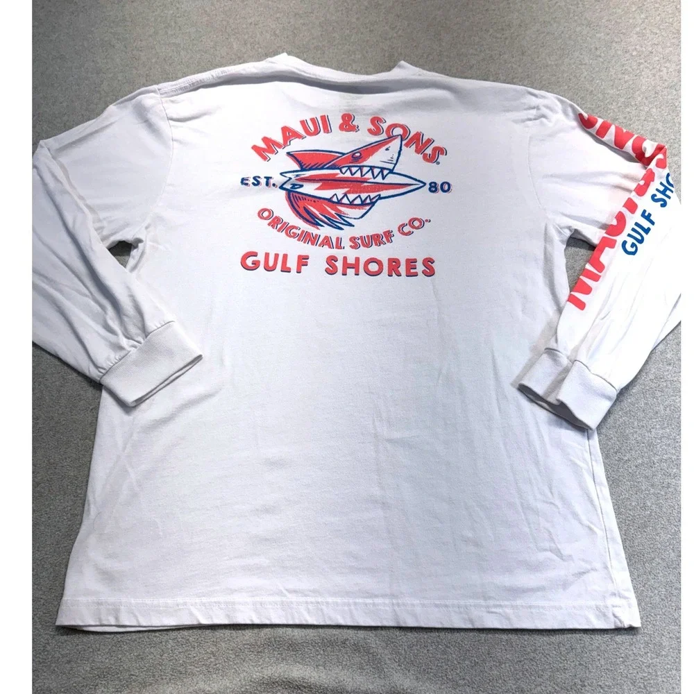Maui and Sons Gulf Shores Shark Graphic Long Sleeve T Shirt Mens Large Coastal - Picture 9 of 10